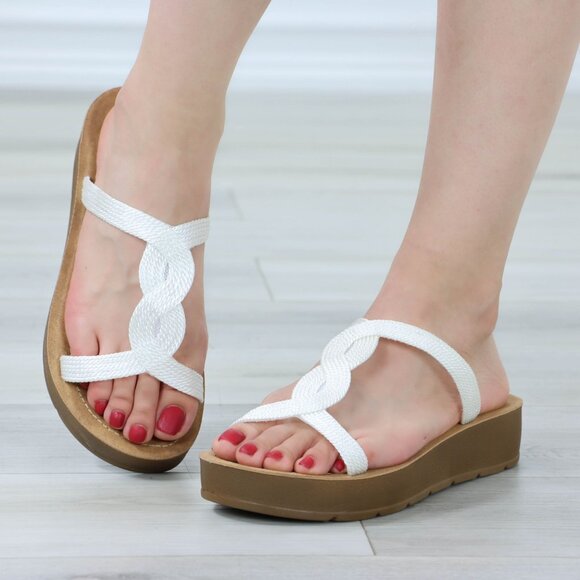 White T-Strap Gladiator Comfort Sandal Slip On Sliders - Picture 3 of 10